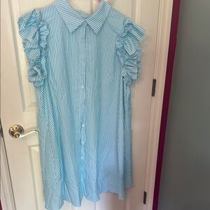 SHEIN Blue Striped Ruffle Mini Dress